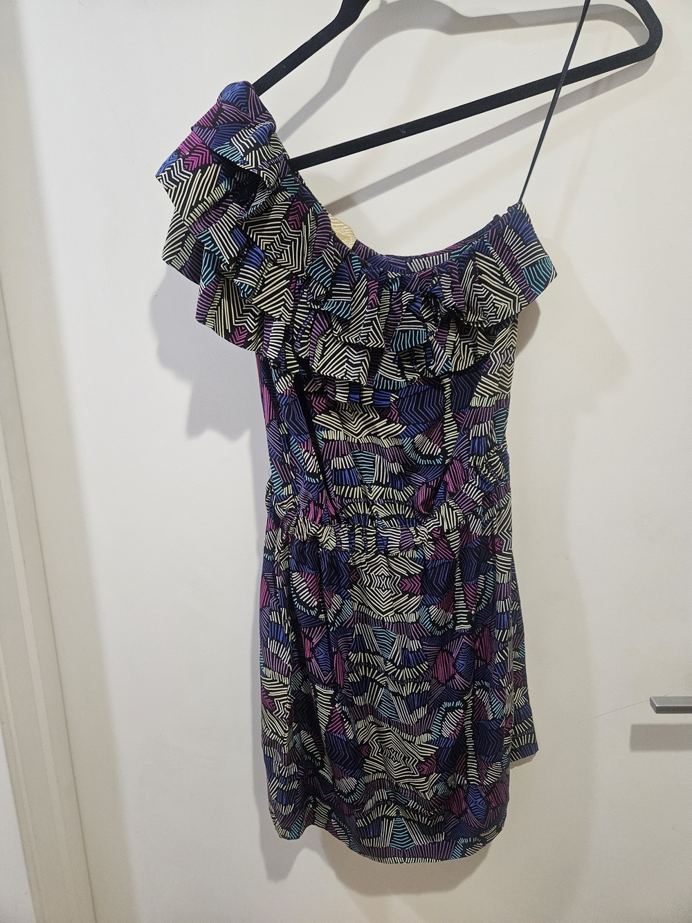 Postella One-Shoulder Ruffle Dress - Purple, Blue, Pink, Cream